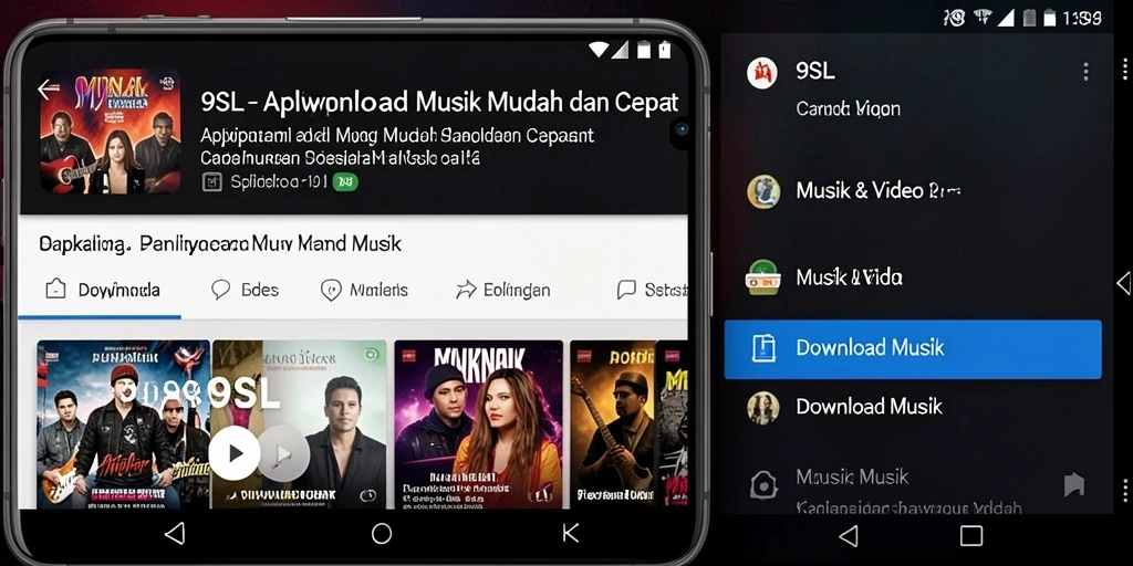 Tampilan antarmuka aplikasi 9SL untuk Download Musik.