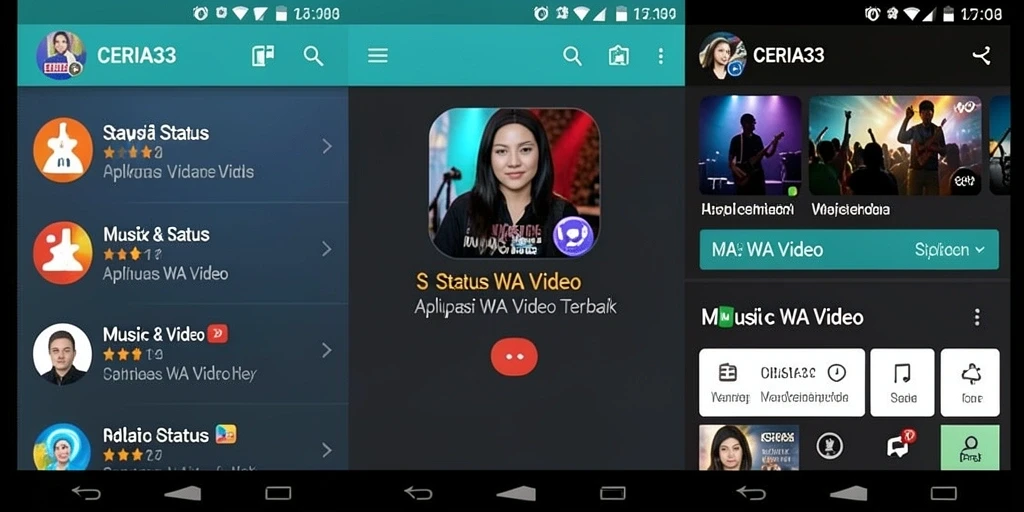 Antarmuka CERIA33 menampilkan berbagai video menarik untuk status WA.