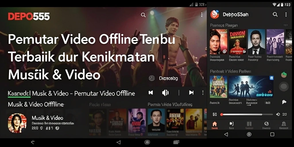 Antarmuka DEPO555 dengan berbagai fungsi Pemutar Video Offline.