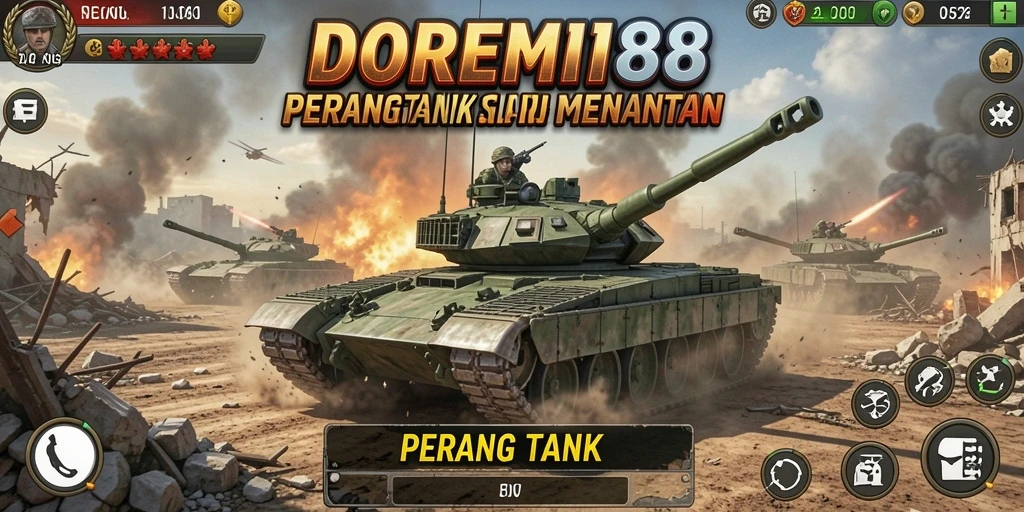 Antarmuka DOREMI88 menampilkan pertempuran tank yang epik dan interaktif.