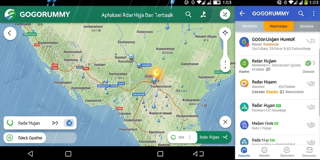 Antarmuka aplikasi GOGORUMMY menampilkan radar hujan dengan jelas dan informatif.