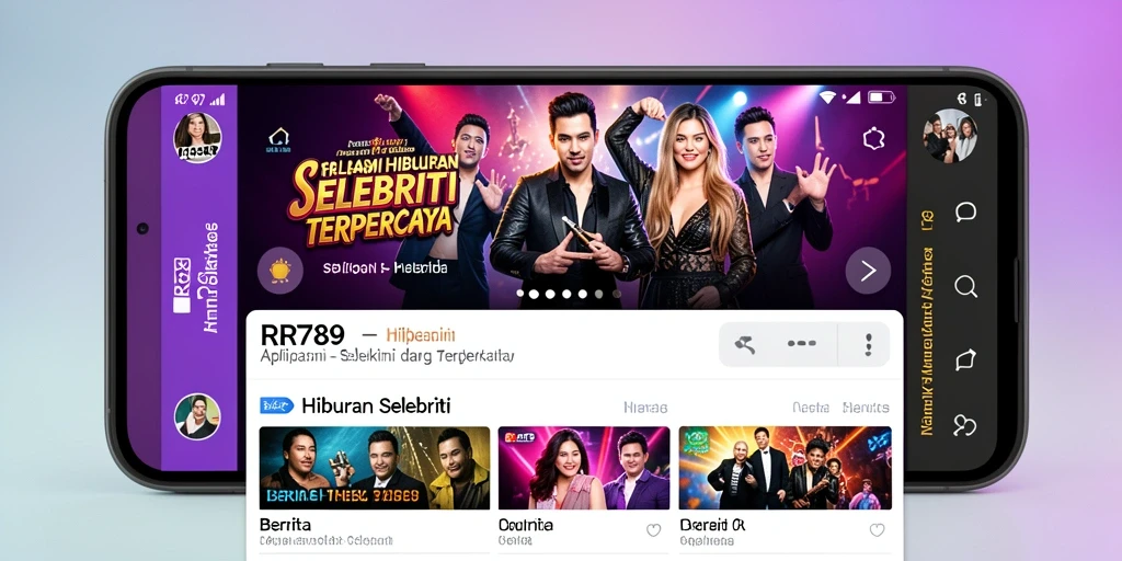 Antarmuka aplikasi RR789 yang menarik dan informatif tentang hiburan selebriti.