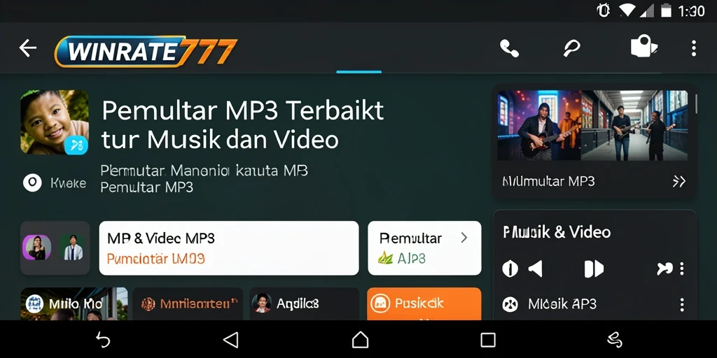 Tampilan layar utama WINRATE777 dengan semua fungsi pemutar MP3.